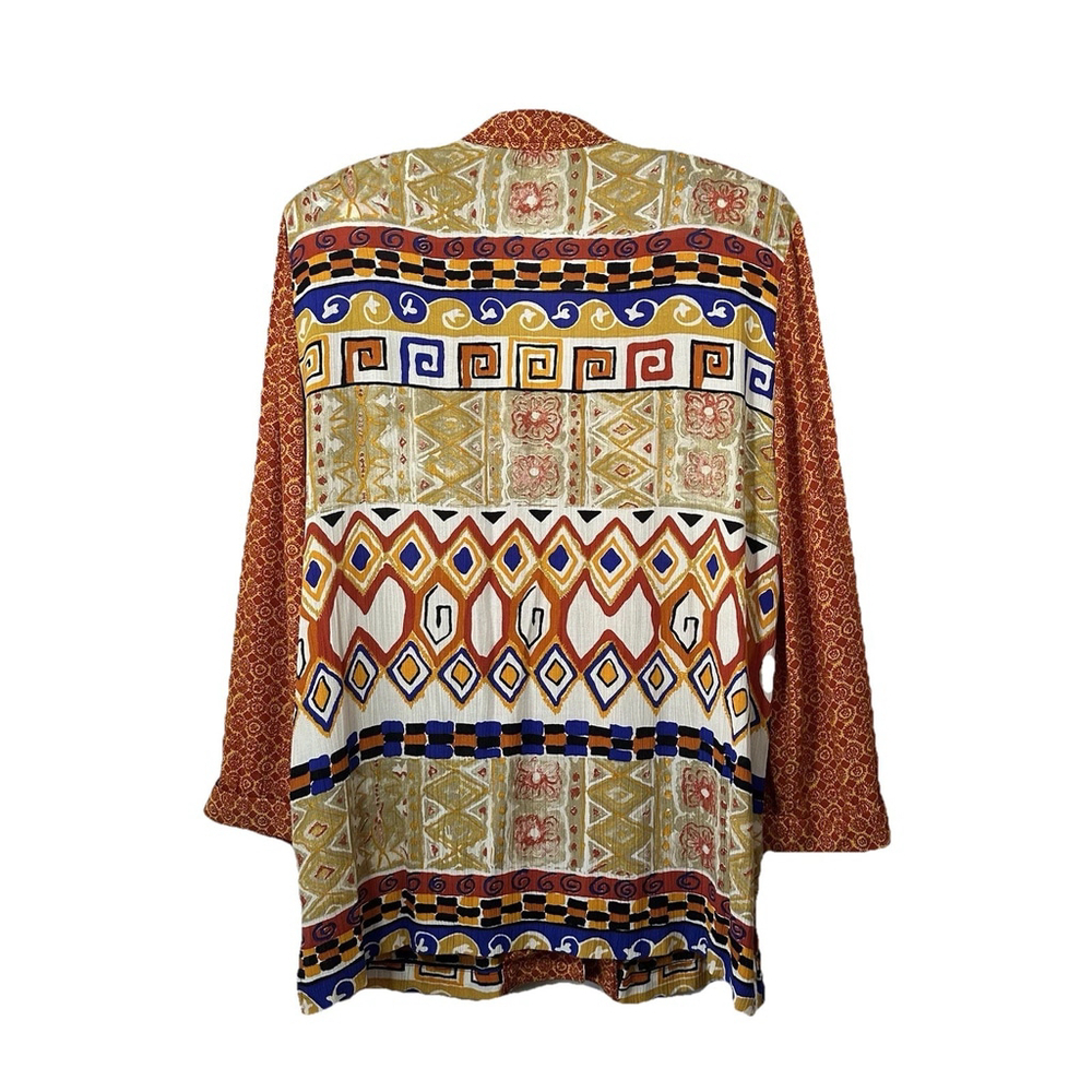 Vintage 80s Carole Little Boho Artsy Aztec Blazer Rolled Sleeve Size 14 Petite - Picture 3 of 14